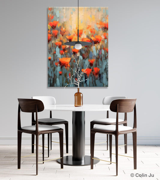 Flower Abstract Painting, Heavy Texture Wall Art, Acrylic Painting on Canvas, Canvas Painting Ideas for Dining Room, Original Abstract Art-Paintingforhome