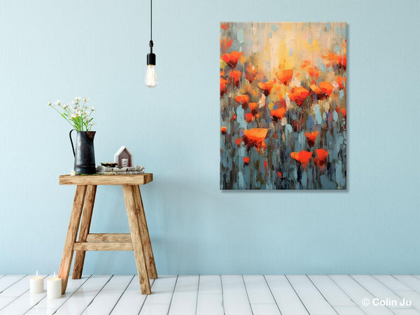 Flower Abstract Painting, Heavy Texture Wall Art, Acrylic Painting on Canvas, Canvas Painting Ideas for Dining Room, Original Abstract Art-Paintingforhome
