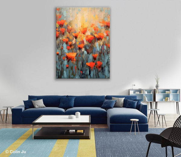 Flower Abstract Painting, Heavy Texture Wall Art, Acrylic Painting on Canvas, Canvas Painting Ideas for Dining Room, Original Abstract Art-Paintingforhome