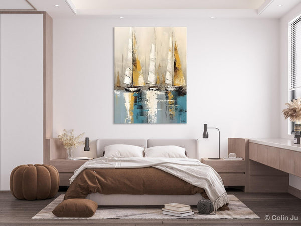Large Painting Ideas for Living Room, Large Original Canvas Art for Bedroom, Sail Boat Canvas Painting, Modern Abstract Wall Art Paintings-Paintingforhome