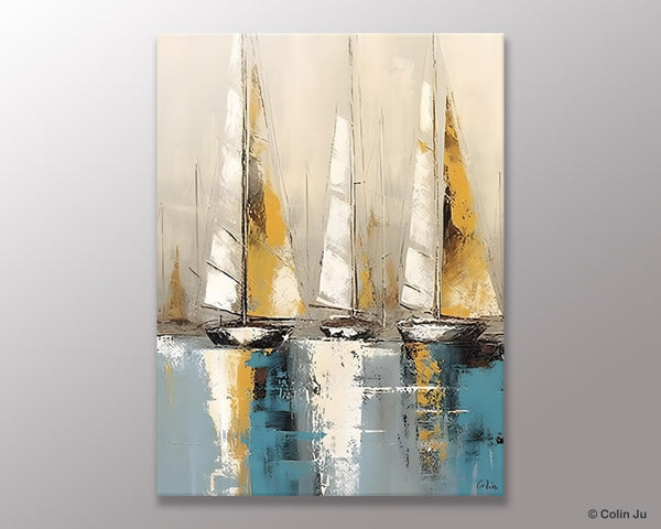 Large Painting Ideas for Living Room, Large Original Canvas Art for Bedroom, Sail Boat Canvas Painting, Modern Abstract Wall Art Paintings-Paintingforhome