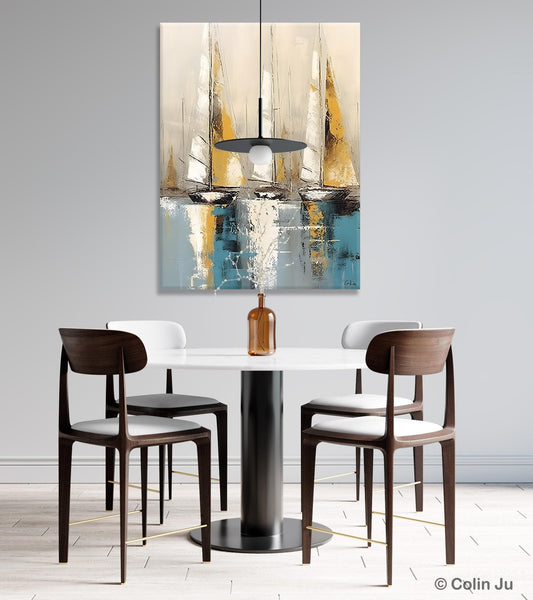 Large Painting Ideas for Living Room, Large Original Canvas Art for Bedroom, Sail Boat Canvas Painting, Modern Abstract Wall Art Paintings-Paintingforhome