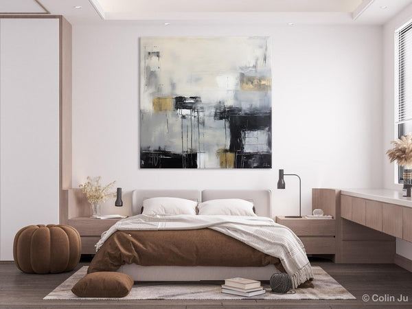 Modern Acrylic Artwork, Contemporary Canvas Artwork, Original Modern Wall Art, Black Canvas Paintings, Large Abstract Painting for Bedroom-Paintingforhome