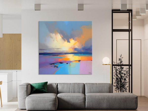 Sunrise Landscape Acrylic Art, Landscape Canvas Art, Original Abstract Art, Hand Painted Canvas Art, Large Abstract Painting for Living Room-Paintingforhome