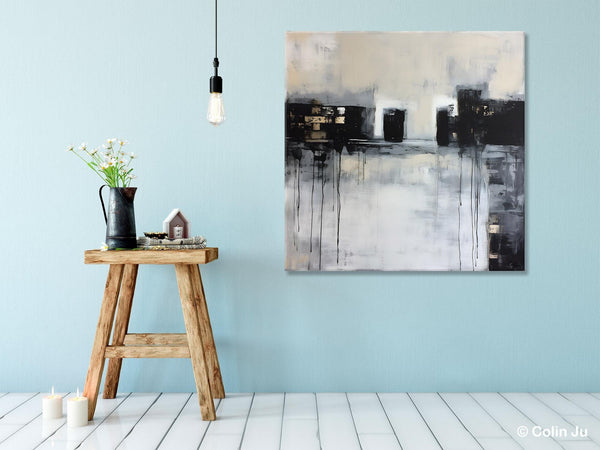 Contemporary Canvas Art, Black Acrylic Artwork, Original Abstract Wall Art, Hand Painted Canvas Art, Extra Large Abstract Painting for Sale-Paintingforhome