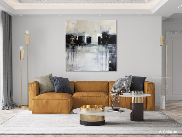 Contemporary Canvas Art, Black Acrylic Artwork, Original Abstract Wall Art, Hand Painted Canvas Art, Extra Large Abstract Painting for Sale-Paintingforhome
