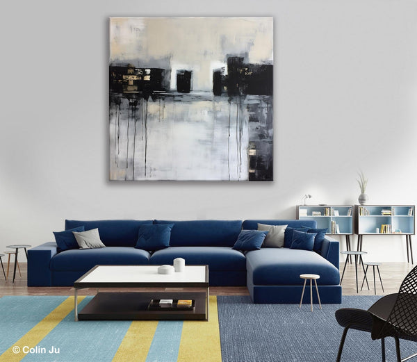 Contemporary Canvas Art, Black Acrylic Artwork, Original Abstract Wall Art, Hand Painted Canvas Art, Extra Large Abstract Painting for Sale-Paintingforhome