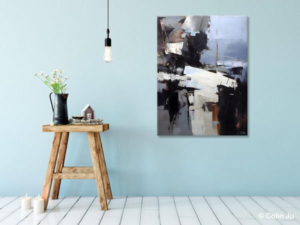 Black Original Canvas Art, Contemporary Acrylic Painting on Canvas, Large Wall Art Painting for Bedroom, Oversized Modern Abstract Paintings-Paintingforhome