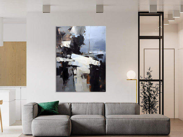 Black Original Canvas Art, Contemporary Acrylic Painting on Canvas, Large Wall Art Painting for Bedroom, Oversized Modern Abstract Paintings-Paintingforhome