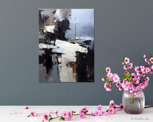 Black Original Canvas Art, Contemporary Acrylic Painting on Canvas, Large Wall Art Painting for Bedroom, Oversized Modern Abstract Paintings-Paintingforhome