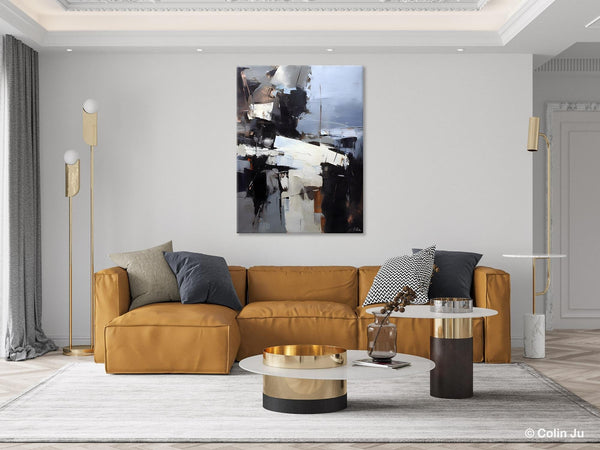 Black Original Canvas Art, Contemporary Acrylic Painting on Canvas, Large Wall Art Painting for Bedroom, Oversized Modern Abstract Paintings-Paintingforhome