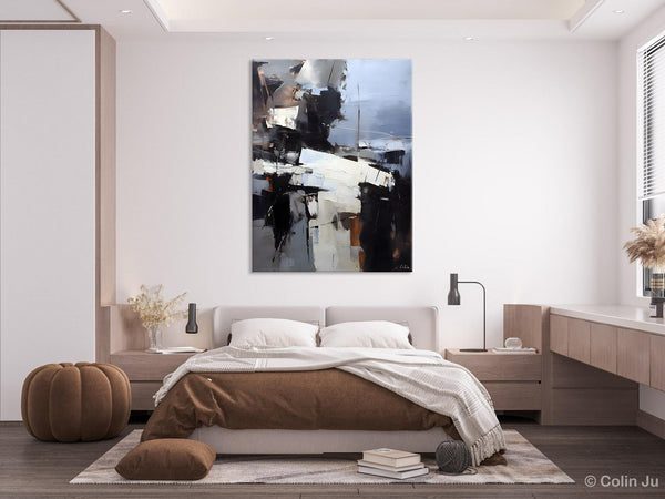 Black Original Canvas Art, Contemporary Acrylic Painting on Canvas, Large Wall Art Painting for Bedroom, Oversized Modern Abstract Paintings-Paintingforhome