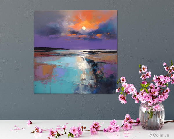 Landscape Canvas Art, Sunrise Landscape Acrylic Art, Original Abstract Art, Hand Painted Canvas Art, Large Abstract Painting for Living Room-Paintingforhome