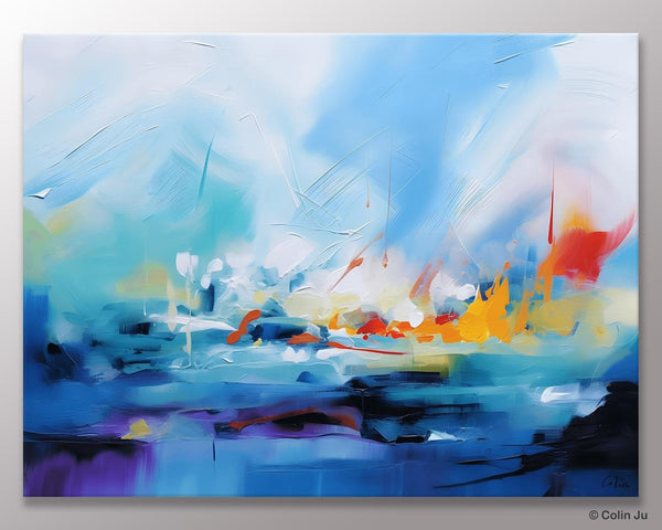 Hand Painted Canvas Art, Blue Original Wall Art Painting for Bedroom, Extra Large Modern Canvas Paintings, Acrylic Paintings on Canvas