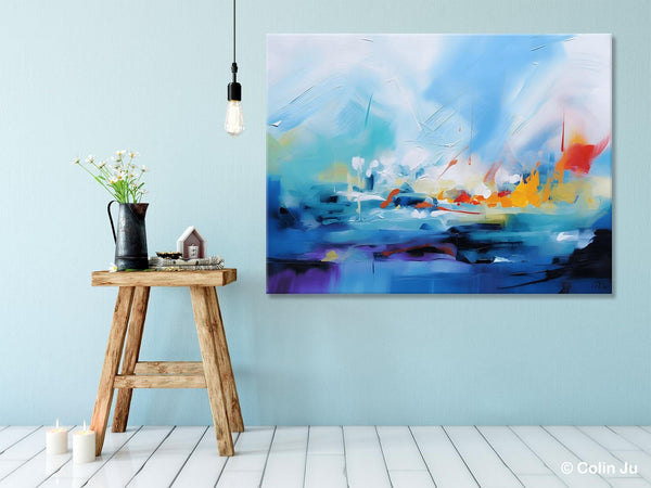 Hand Painted Canvas Art, Blue Original Wall Art Painting for Bedroom, Extra Large Modern Canvas Paintings, Acrylic Paintings on Canvas