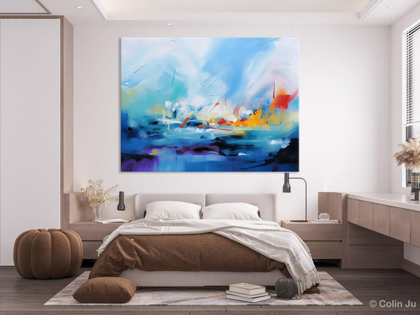 Hand Painted Canvas Art, Blue Original Wall Art Painting for Bedroom, Extra Large Modern Canvas Paintings, Acrylic Paintings on Canvas