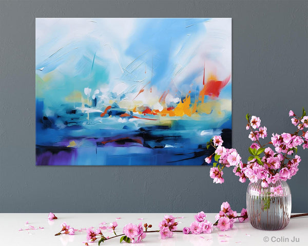 Hand Painted Canvas Art, Blue Original Wall Art Painting for Bedroom, Extra Large Modern Canvas Paintings, Acrylic Paintings on Canvas