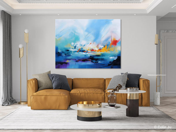 Hand Painted Canvas Art, Blue Original Wall Art Painting for Bedroom, Extra Large Modern Canvas Paintings, Acrylic Paintings on Canvas