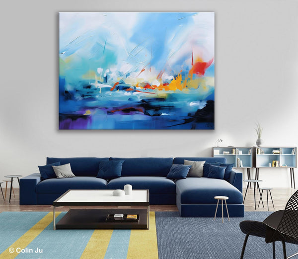 Hand Painted Canvas Art, Blue Original Wall Art Painting for Bedroom, Extra Large Modern Canvas Paintings, Acrylic Paintings on Canvas