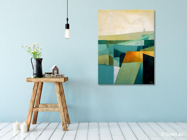 Landscape Canvas Paintings for Bedroom, Large Geometric Abstract Painting, Acrylic Painting on Canvas, Original Landscape Abstract Painting-Paintingforhome