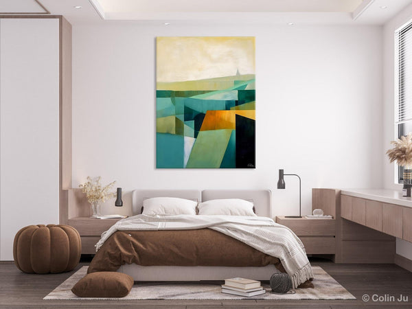 Landscape Canvas Paintings for Bedroom, Large Geometric Abstract Painting, Acrylic Painting on Canvas, Original Landscape Abstract Painting-Paintingforhome