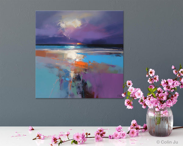 Original Abstract Art, Hand Painted Canvas Art, Landscape Canvas Art, Sunrise Landscape Acrylic Art, Large Abstract Painting for Living Room-Paintingforhome