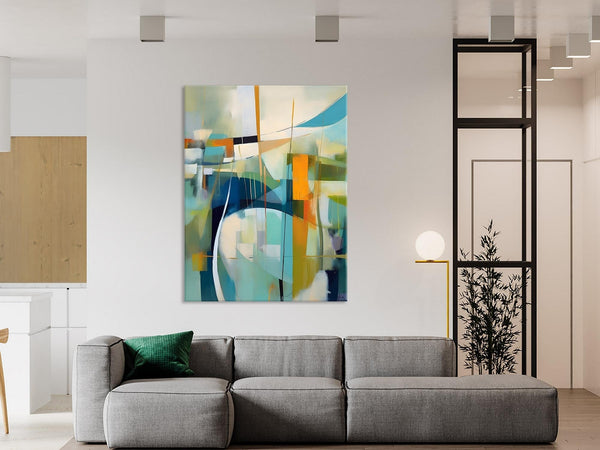 Large Geometric Abstract Painting, Acrylic Painting on Canvas, Landscape Canvas Paintings for Bedroom, Original Landscape Abstract Painting