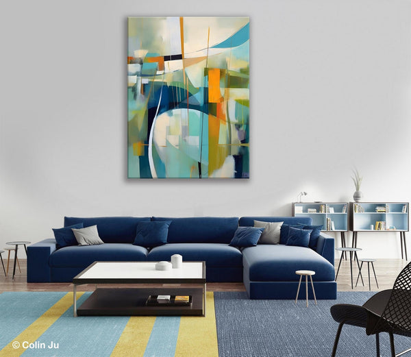 Large Geometric Abstract Painting, Acrylic Painting on Canvas, Landscape Canvas Paintings for Bedroom, Original Landscape Abstract Painting