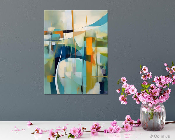Large Geometric Abstract Painting, Acrylic Painting on Canvas, Landscape Canvas Paintings for Bedroom, Original Landscape Abstract Painting