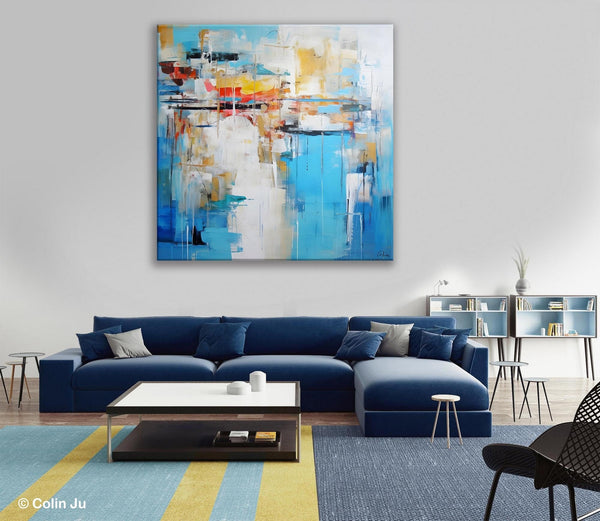 Blue Abstract Painting for Bedroom, Original Modern Wall Paintings, Contemporary Canvas Art, Modern Acrylic Artwork, Buy Paintings Online-Paintingforhome