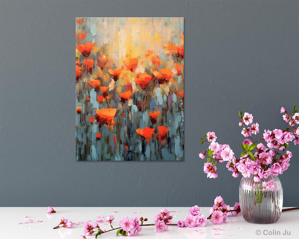 Flower Abstract Painting, Heavy Texture Wall Art, Acrylic Painting on Canvas, Canvas Painting Ideas for Dining Room, Original Abstract Art-Paintingforhome