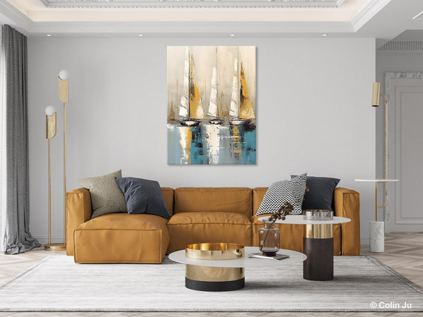 Large Painting Ideas for Living Room, Large Original Canvas Art for Bedroom, Sail Boat Canvas Painting, Modern Abstract Wall Art Paintings-Paintingforhome