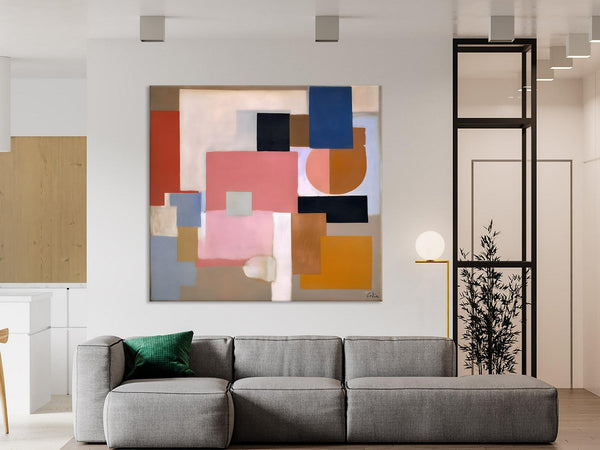 Geometric Abstract Art, Original Abstract Wall Art, Contemporary Acrylic Paintings, Hand Painted Canvas Art, Large Abstract Art for Bedroom-Paintingforhome
