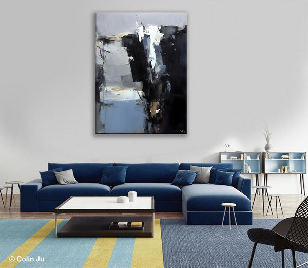 Extra Large Paintings for Bedroom, Black Contemporary Wall Art, Abstract Wall Paintings, Hand Painted Canvas Art, Original Modern Painting-Paintingforhome