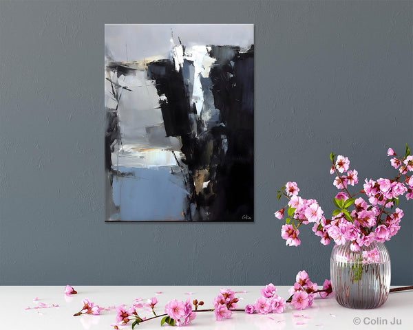 Extra Large Paintings for Bedroom, Black Contemporary Wall Art, Abstract Wall Paintings, Hand Painted Canvas Art, Original Modern Painting-Paintingforhome