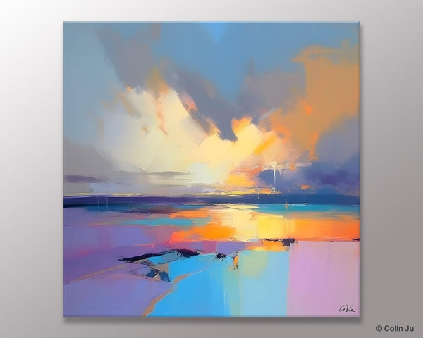 Sunrise Landscape Acrylic Art, Landscape Canvas Art, Original Abstract Art, Hand Painted Canvas Art, Large Abstract Painting for Living Room-Paintingforhome