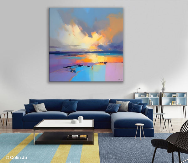 Sunrise Landscape Acrylic Art, Landscape Canvas Art, Original Abstract Art, Hand Painted Canvas Art, Large Abstract Painting for Living Room-Paintingforhome