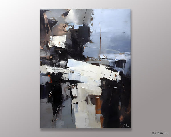 Black Original Canvas Art, Contemporary Acrylic Painting on Canvas, Large Wall Art Painting for Bedroom, Oversized Modern Abstract Paintings-Paintingforhome