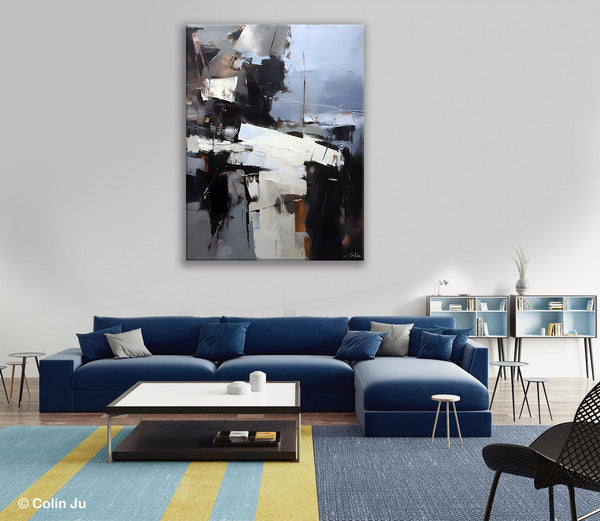 Black Original Canvas Art, Contemporary Acrylic Painting on Canvas, Large Wall Art Painting for Bedroom, Oversized Modern Abstract Paintings-Paintingforhome