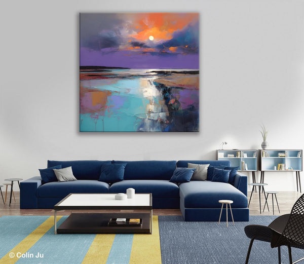 Landscape Canvas Art, Sunrise Landscape Acrylic Art, Original Abstract Art, Hand Painted Canvas Art, Large Abstract Painting for Living Room-Paintingforhome