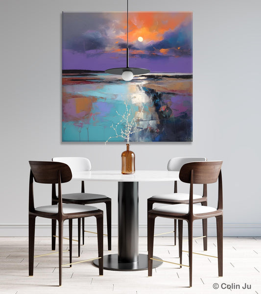 Landscape Canvas Art, Sunrise Landscape Acrylic Art, Original Abstract Art, Hand Painted Canvas Art, Large Abstract Painting for Living Room-Paintingforhome