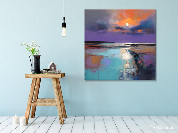 Landscape Canvas Art, Sunrise Landscape Acrylic Art, Original Abstract Art, Hand Painted Canvas Art, Large Abstract Painting for Living Room-Paintingforhome