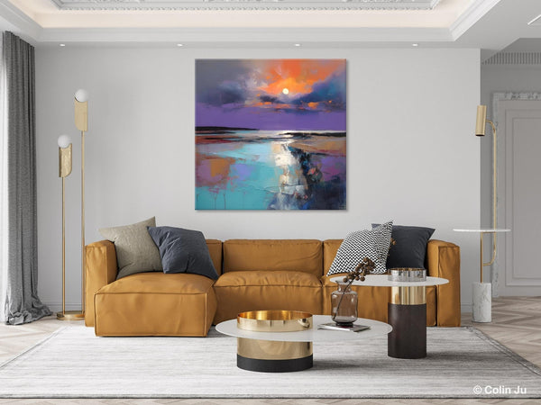 Landscape Canvas Art, Sunrise Landscape Acrylic Art, Original Abstract Art, Hand Painted Canvas Art, Large Abstract Painting for Living Room-Paintingforhome