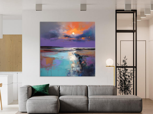 Landscape Canvas Art, Sunrise Landscape Acrylic Art, Original Abstract Art, Hand Painted Canvas Art, Large Abstract Painting for Living Room-Paintingforhome