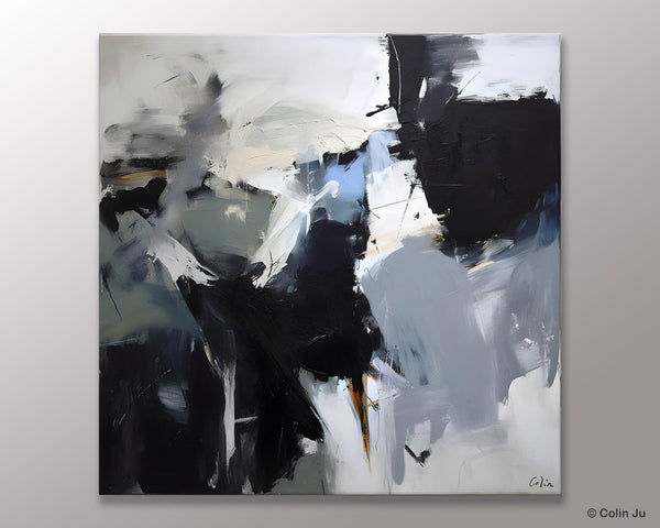Extra Large Abstract Paintings for Dining Room, Black Modern Art Paintings, Original Modern Acrylic Artwork, Abstract Wall Art for Bedroom-Paintingforhome
