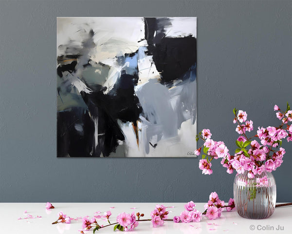 Extra Large Abstract Paintings for Dining Room, Black Modern Art Paintings, Original Modern Acrylic Artwork, Abstract Wall Art for Bedroom-Paintingforhome