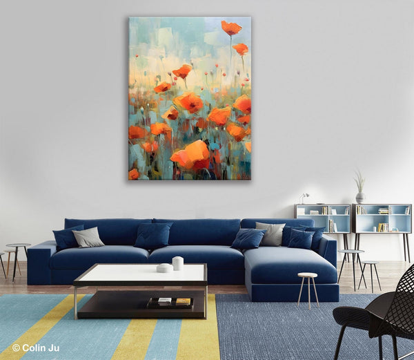 Flower Canvas Paintings, Flower Field Painting, Large Original Landscape Painting for Bedroom, Acrylic Paintings on Canvas, Hand Painted Art-Paintingforhome