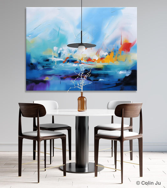 Hand Painted Canvas Art, Blue Original Wall Art Painting for Bedroom, Extra Large Modern Canvas Paintings, Acrylic Paintings on Canvas