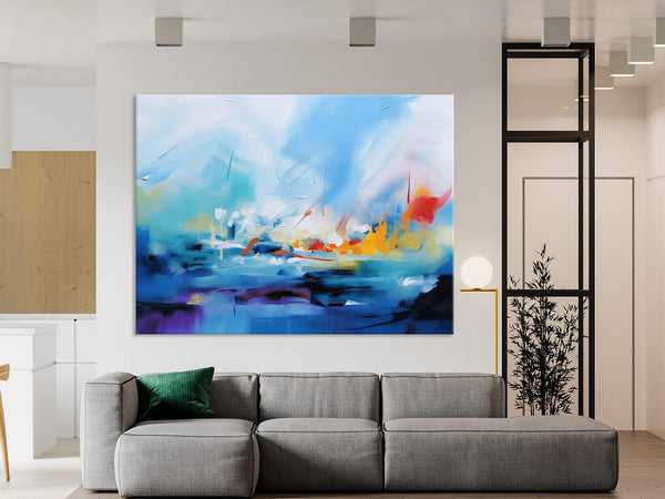 Hand Painted Canvas Art, Blue Original Wall Art Painting for Bedroom, Extra Large Modern Canvas Paintings, Acrylic Paintings on Canvas