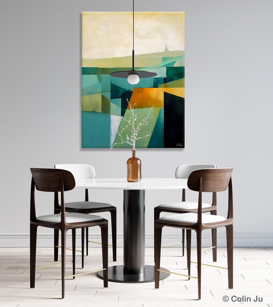 Landscape Canvas Paintings for Bedroom, Large Geometric Abstract Painting, Acrylic Painting on Canvas, Original Landscape Abstract Painting-Paintingforhome